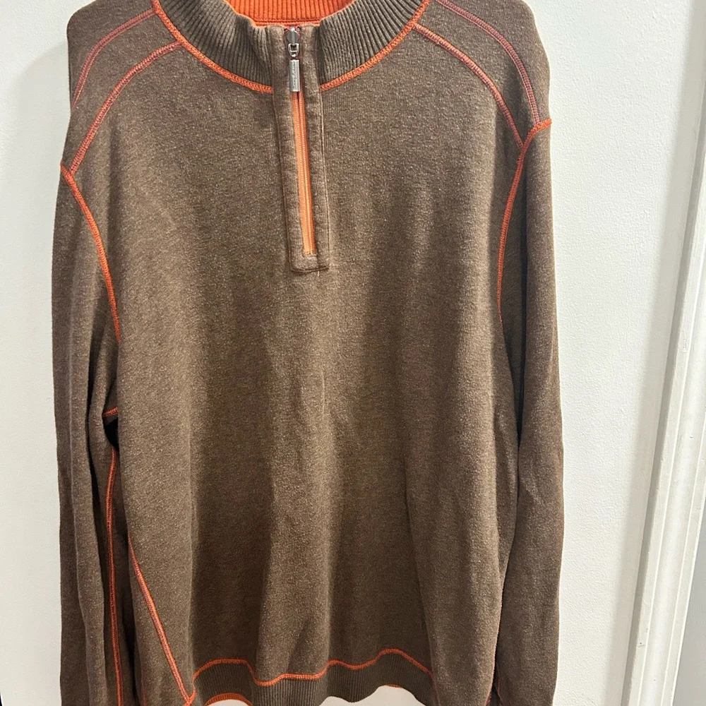 Tommy Bahama Sweater Mens XL Orange Quarter Zip Casual Reversible Sweater